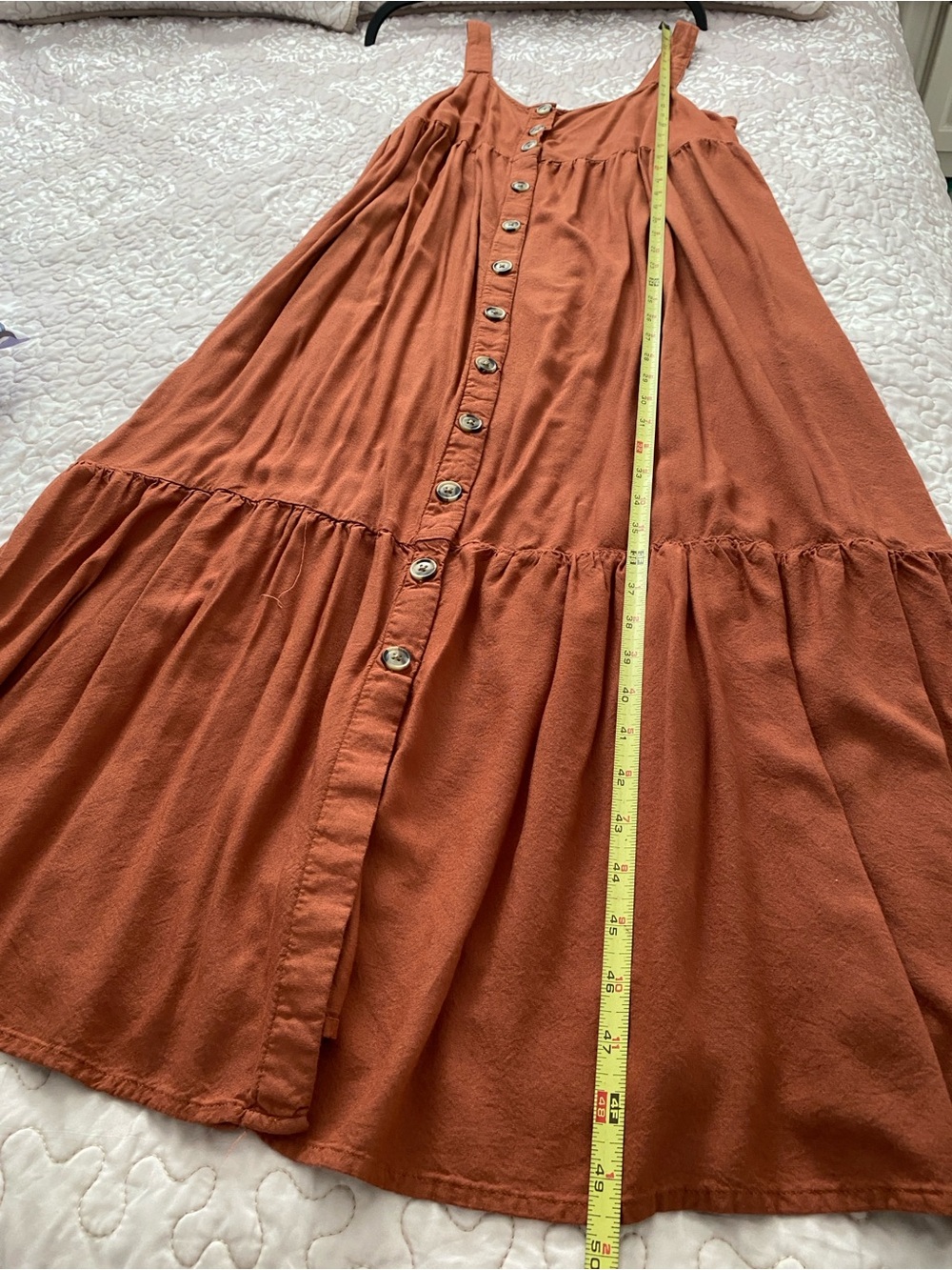 SO Rust Orange Button-Front Tiered Maxi Dress - Picture 6 of 8